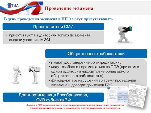 Представители СМИ присутствуют в аудиториях только до момента выдачи участникам ЭМ