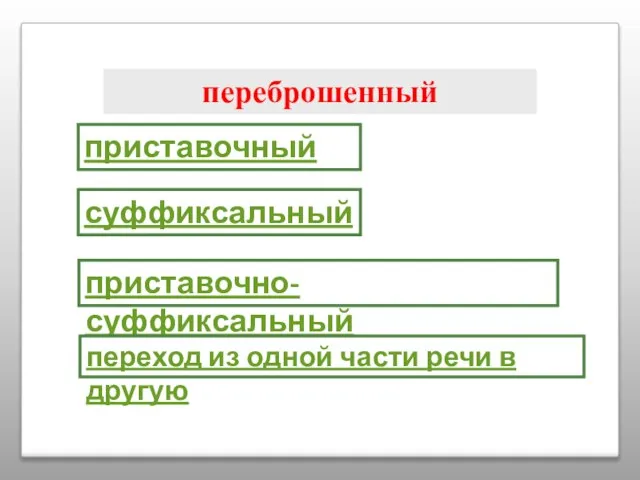 переброшенный приставочный суффиксальный приставочно-суффиксальный переход из одной части речи в другую