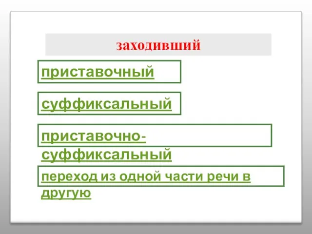 заходивший приставочный суффиксальный приставочно-суффиксальный переход из одной части речи в другую