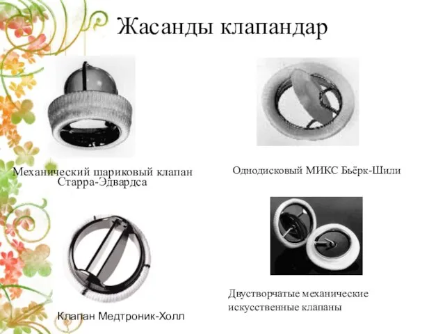 Жасанды клапандар Механический шариковый клапан Старра-Эдвардса Однодисковый МИКС Бьёрк-Шили Клапан Медтроник-Холл Двустворчатые механические искусственные клапаны