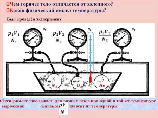 Чем горячее тело отличается от холодного? Каков физический смысл температуры? Был проведён эксперимент: