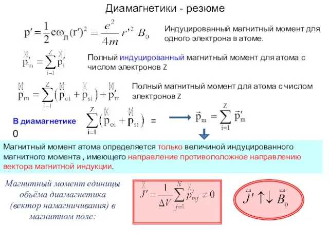 Индуцированный магнитный момент для одного электрона в атоме. Полный индуцированный магнитный