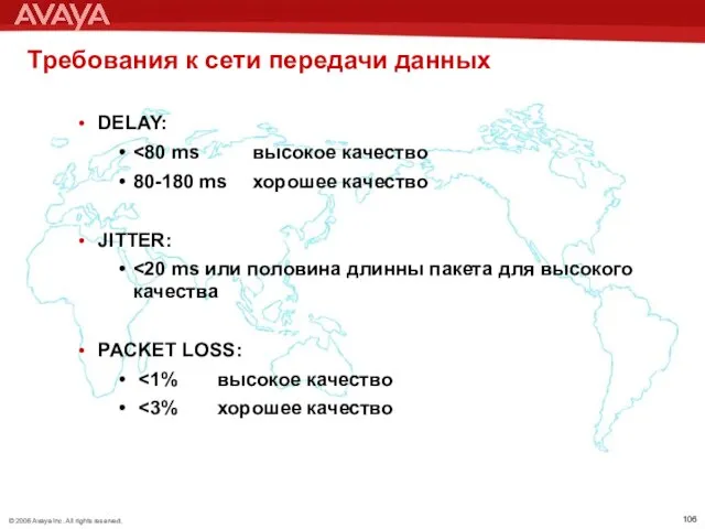 Требования к сети передачи данных DELAY: 80-180 ms хорошее качество JITTER: PACKET LOSS: