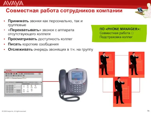 Совместная работа сотрудников компании Принимать звонки как персонально, так и групповые