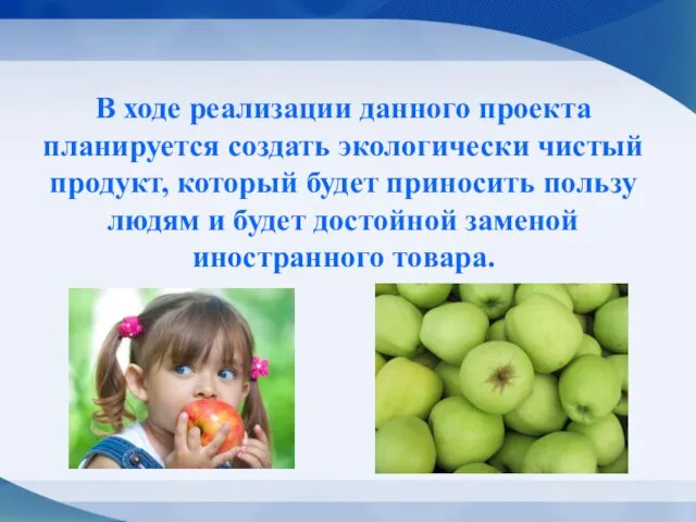 В ходе реализации данного проекта планируется создать экологически чистый продукт, который