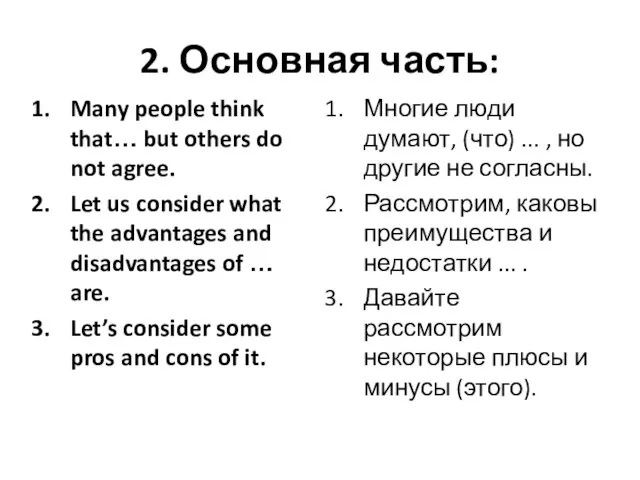 2. Основная часть: Many people think that… but others do not