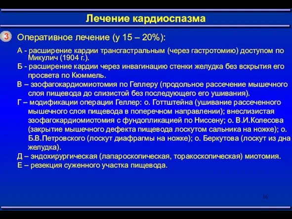 Лечение кардиоспазма 3 Оперативное лечение (у 15 – 20%): А -