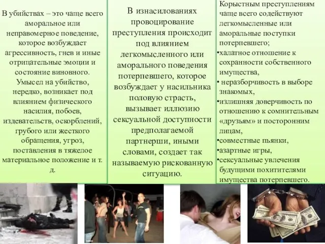 Провоцирующее поведение В убийствах – это чаще всего аморальное или неправомерное