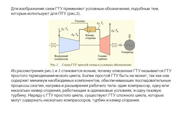 Для изображения схем ГТУ применяют условные обозначения, подобные тем, которые используют