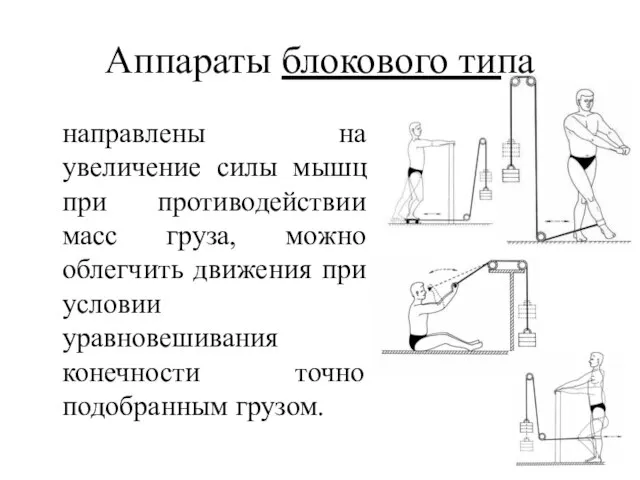 Аппараты блокового типа направлены на увеличение силы мышц при противодействии масс