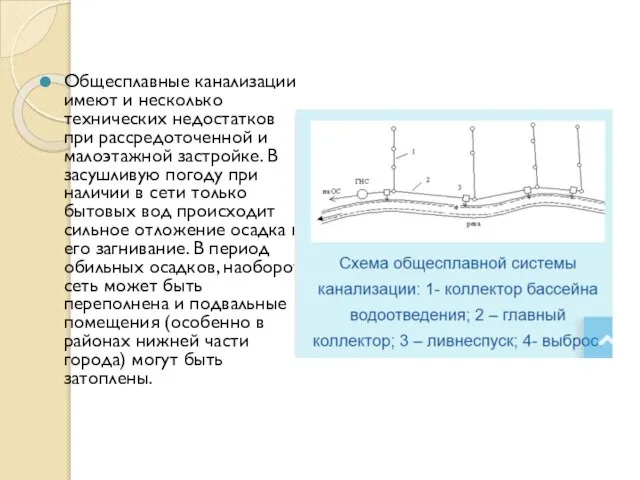 Общесплавные канализации имеют и несколько технических недостатков при рассредоточенной и малоэтажной