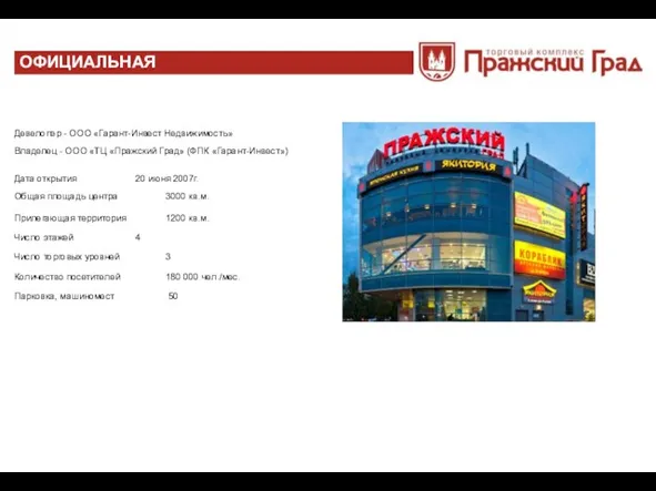 ОФИЦИАЛЬНАЯ ИНФОРМАЦИЯ Девелопер - ООО «Гарант-Инвест Недвижимость» Владелец - ООО «ТЦ
