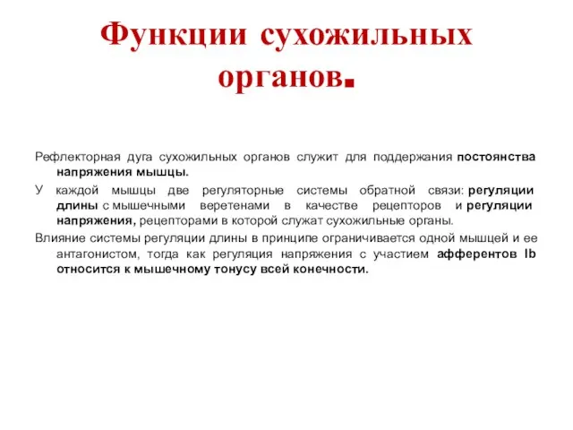 Функции сухожильных органов. Рефлекторная дуга сухожильных органов служит для поддержания постоянства