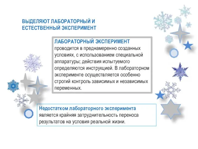 ЛАБОРАТОРНЫЙ ЭКСПЕРИМЕНТ проводится в преднамеренно созданных условиях, с использованием специальной аппаратуры;