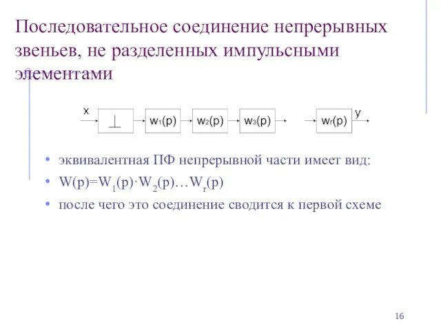 Последовательное соединение непрерывных звеньев, не разделенных импульсными элементами эквивалентная ПФ непрерывной