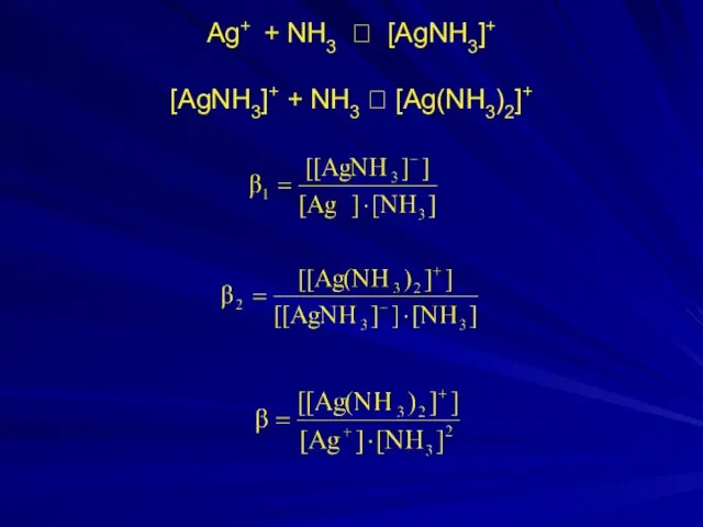 Ag+ + NH3 ⮀ [AgNH3]+ [AgNH3]+ + NH3 ⮀ [Ag(NH3)2]+