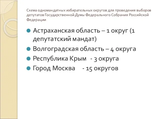 Схема одномандатных избирательных округов для проведения выборов депутатов Государственной Думы Федерального