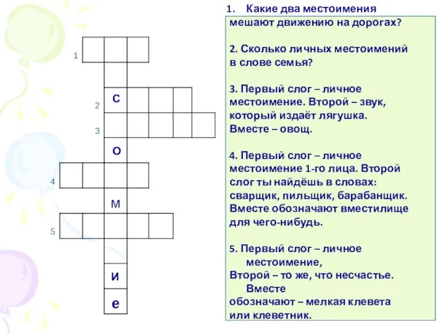 Какие два местоимения мешают движению на дорогах? 2. Сколько личных местоимений