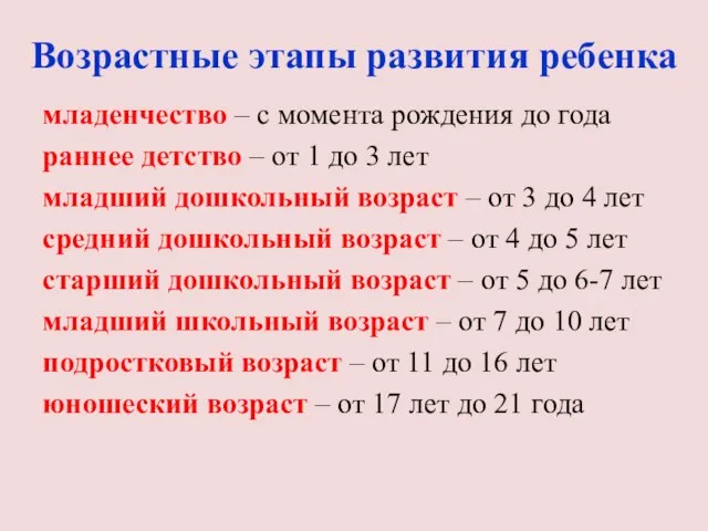 Возрастные этапы развития ребенка младенчество – с момента рождения до года