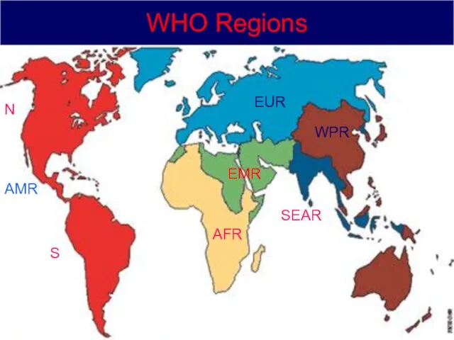 WHO Regions AMR AFR EMR SEAR EUR WPR N S WHO Regions