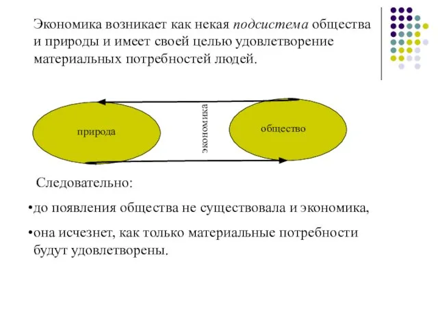 Экономика возникает как некая подсистема общества и природы и имеет своей