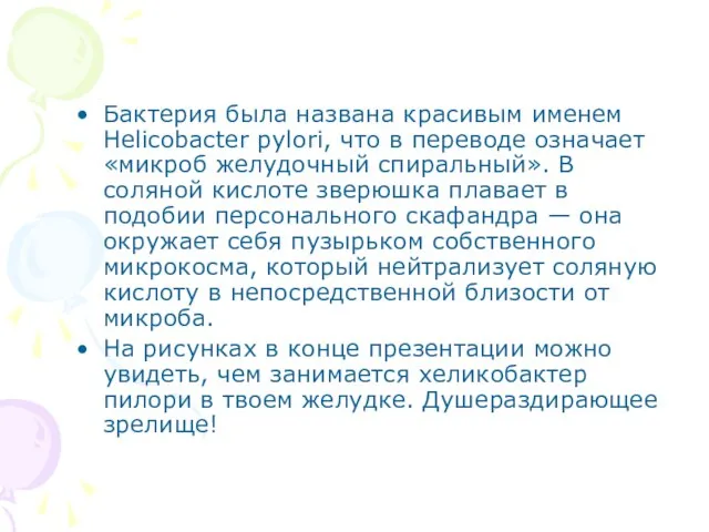 Бактерия была названа красивым именем Helicobacter pylori, что в переводе означает