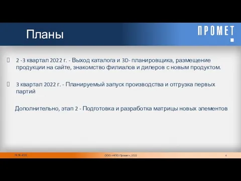 Планы 2 -3 квартал 2022 г. - Выход каталога и 3D-