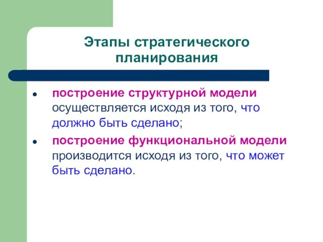 Этапы стратегического планирования построение структурной модели осуществляется исходя из того, что