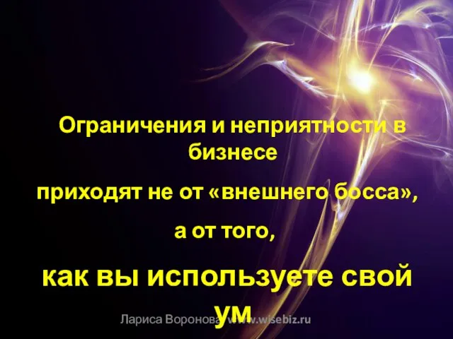 Лариса Воронова www.wisebiz.ru Ограничения и неприятности в бизнесе приходят не от