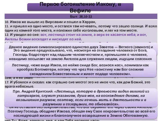 Первое богоявление Иакову, в Вефиле По отношению к Иакову, оставившему отеческий