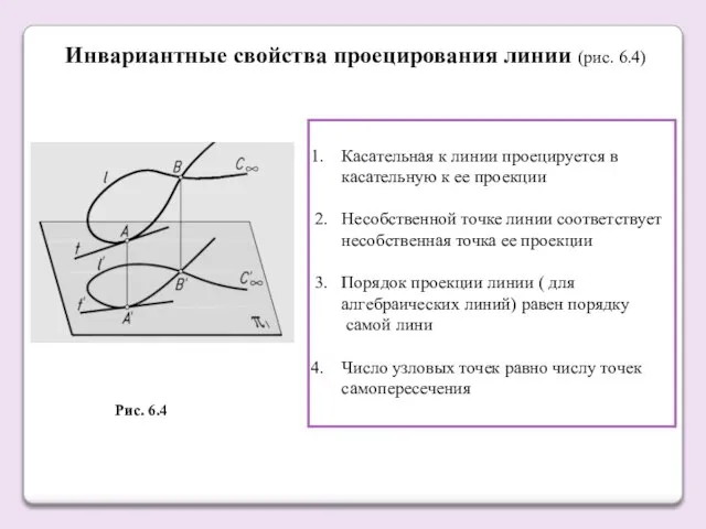 Инвариантные свойства проецирования линии (рис. 6.4) Касательная к линии проецируется в