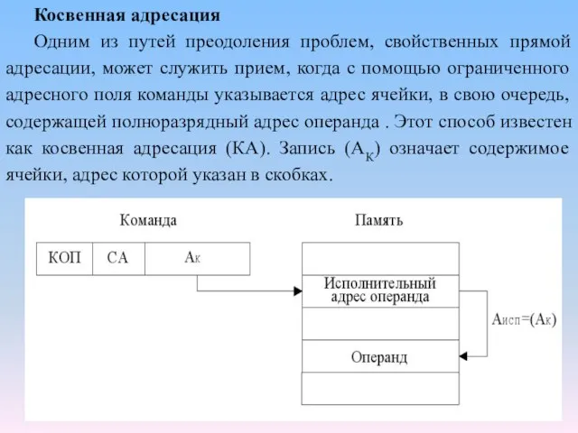 Косвенная адресация Одним из путей преодоления проблем, свойственных прямой адресации, может