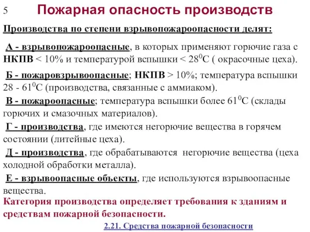 Пожарная опасность производств Производства по степени взрывопожароопасности делят: А - взрывопожароопасные,