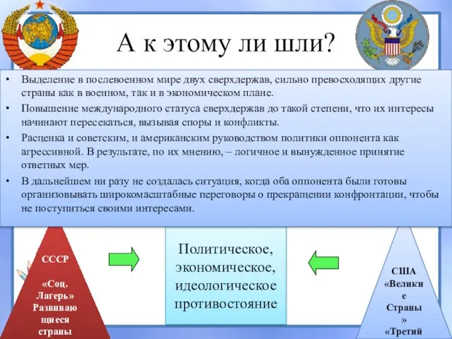 А к этому ли шли? США «Великие Страны» «Третий мир» СССР