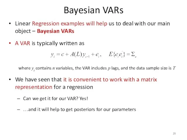 Bayesian VARs Linear Regression examples will help us to deal with