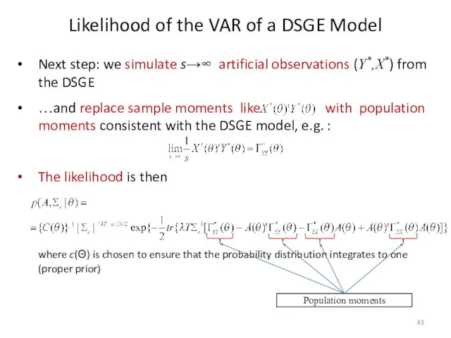 Next step: we simulate s→∞ artificial observations (Y*,X*) from the DSGE