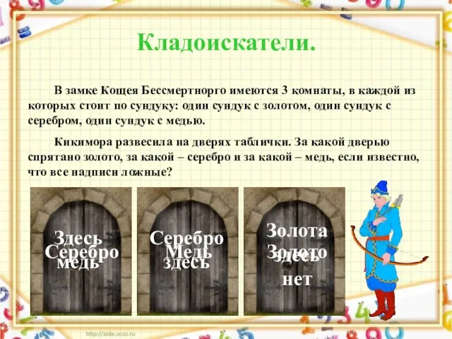 Кладоискатели. В замке Кощея Бессмертнорго имеются 3 комнаты, в каждой из