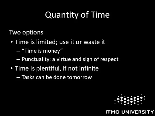 Quantity of Time Two options Time is limited; use it or