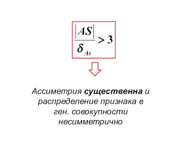 Ассиметрия существенна и распределение признака в ген. совокупности несимметрично