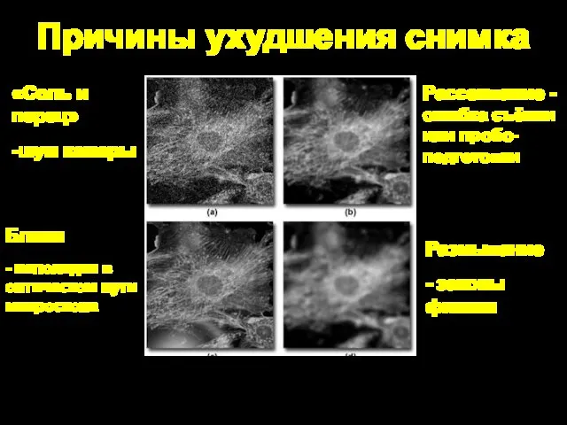 Причины ухудшения снимка «Соль и перец» -шум камеры Размывание - законы