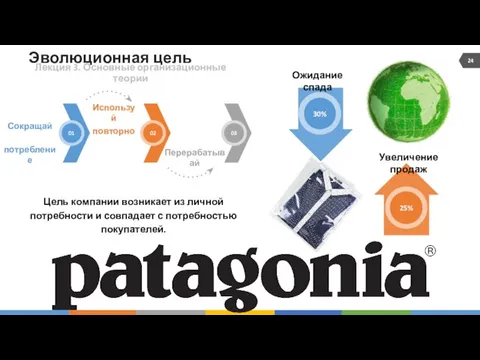 Эволюционная цель Лекция 3. Основные организационные теории Сокращай потребление Используй повторно