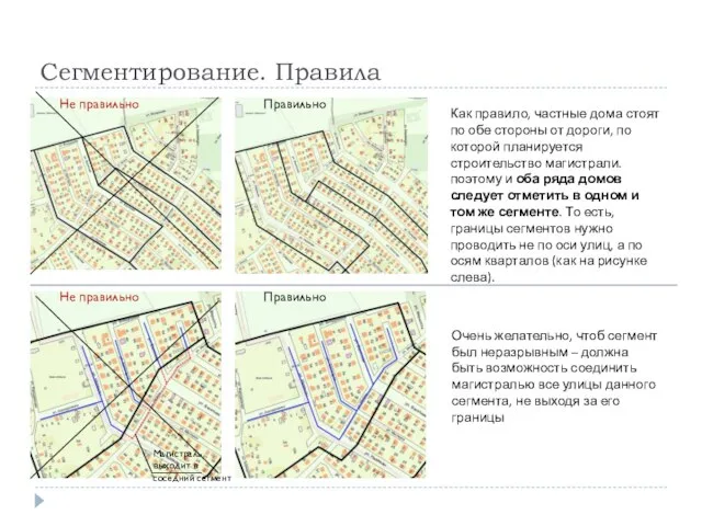 Сегментирование. Правила Как правило, частные дома стоят по обе стороны от