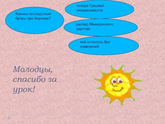 Каковы последствия битвы при Херонее? потеря Грецией независимости распад Македонского царства