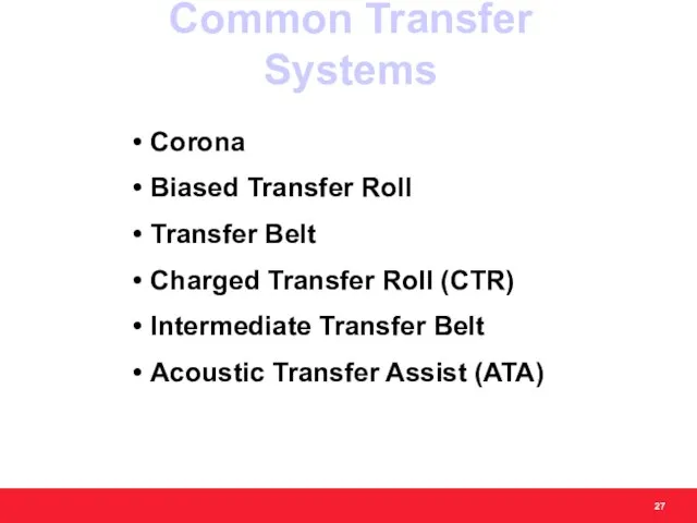 Corona Biased Transfer Roll Transfer Belt Charged Transfer Roll (CTR) Intermediate