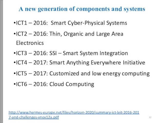A new generation of components and systems ICT1 – 2016: Smart