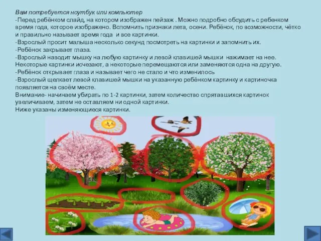 Вам потребуется ноутбук или компьютер -Перед ребёнком слайд, на котором изображен