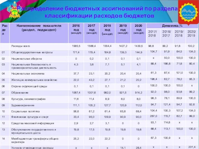 Распределение бюджетных ассигнований по разделам классификации расходов бюджетов