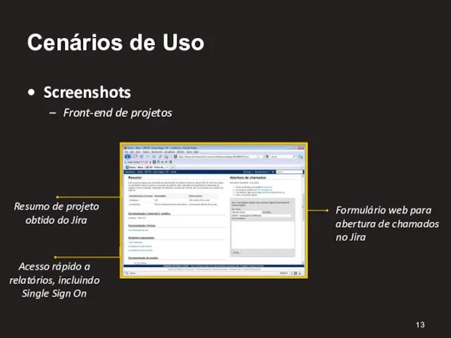 Cenários de Uso Screenshots Front-end de projetos Formulário web para abertura