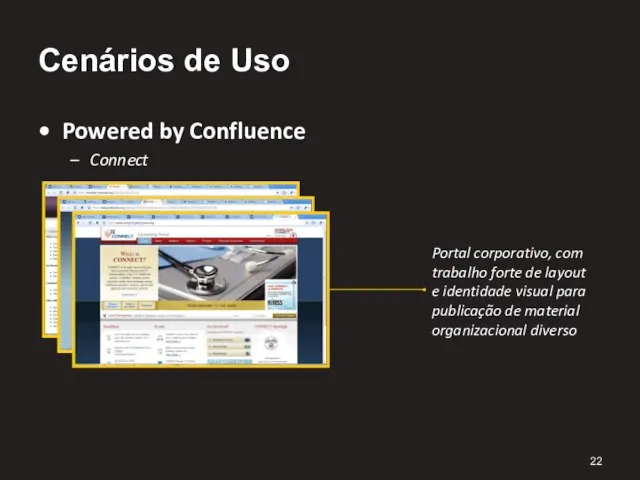 Cenários de Uso Powered by Confluence Connect Portal corporativo, com trabalho