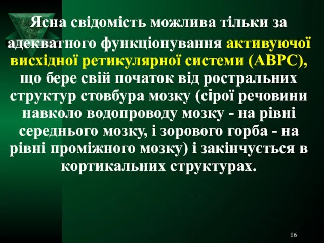 Ясна свідомість можлива тільки за адекватного функціонування активуючої висхідної ретикулярної системи